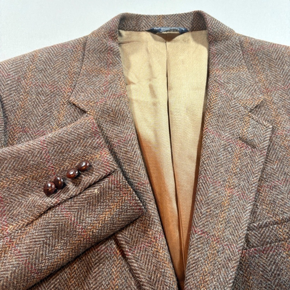 Cricketeer Herringbone Wool Blazer Mens 42 Brown Tweed Sport Coat Vintage USA
